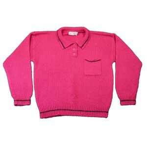 Vtg Classic Directions Sweater 18W Hot‎ Pink Collared Knit Grandma Chic 80s 90s